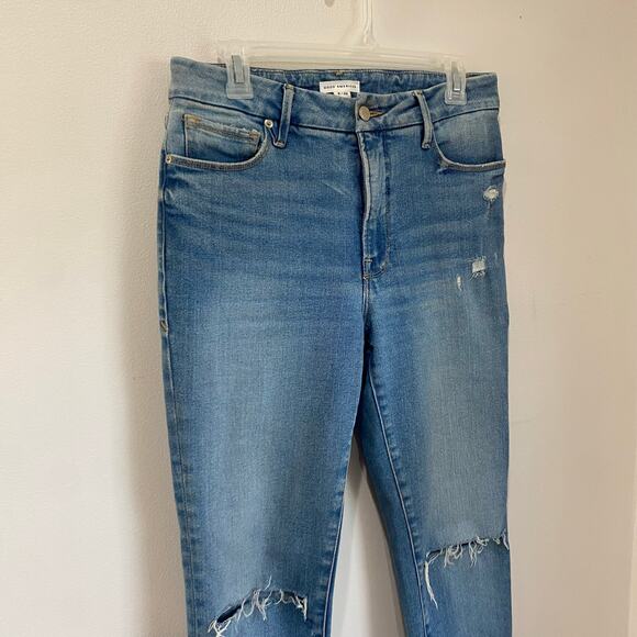Good American Indigo Slit Knees High Rise Slim Straight Leg Jeans GCKSL67T SZ 29 - Picture 4 of 12
